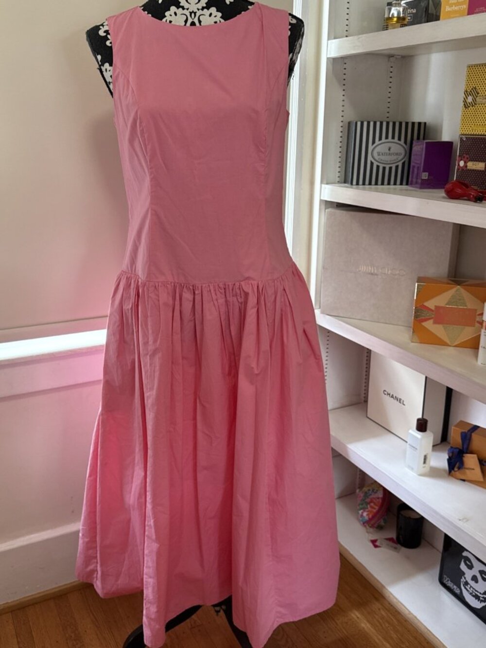 Karl Lagerfeld Paris Women Pink Drop Waist Dress 6 Lined Crisp Summer Cotton